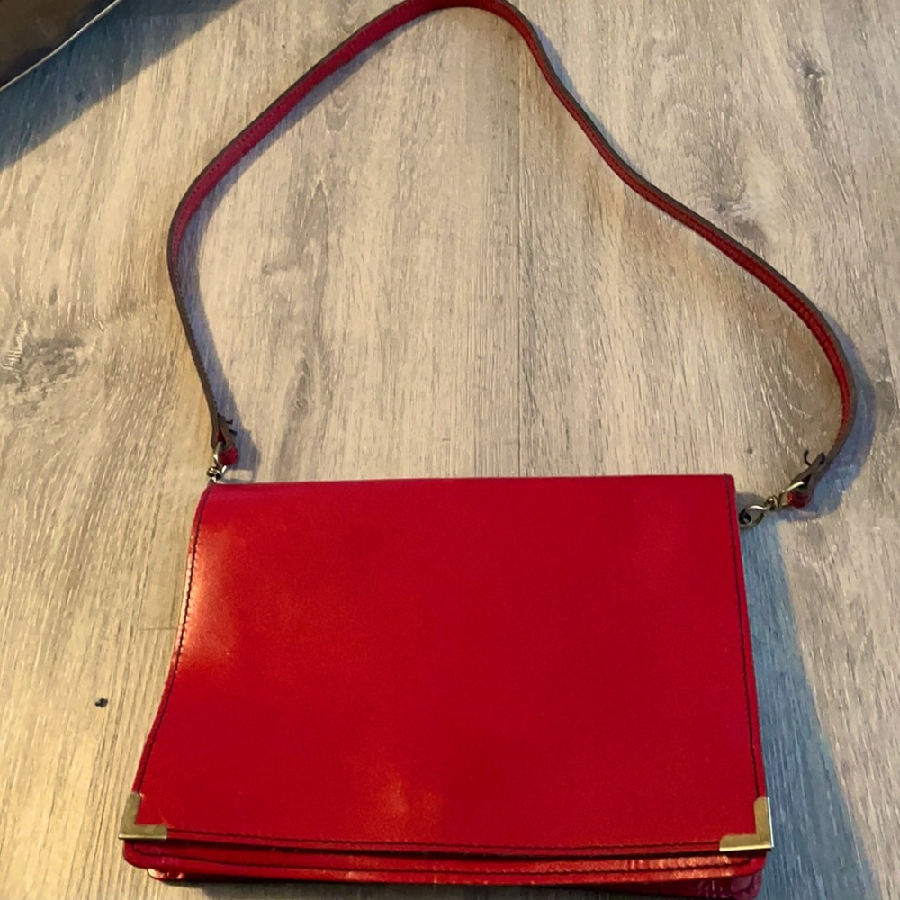 Red leather shoulder bag